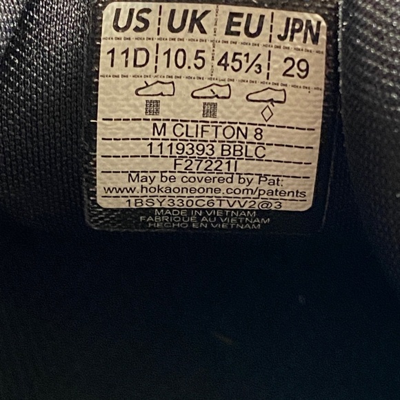 ❌SOLD❌Size 11 - Men’s Hoka One Clifton 8 black shoes - Picture 9 of 9